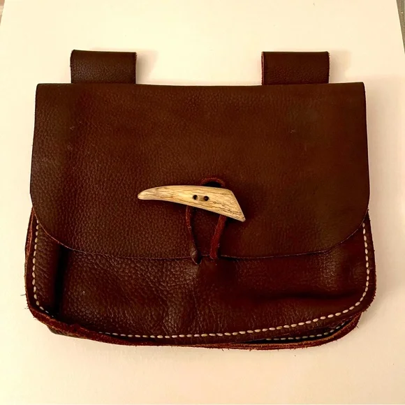 Brown Leather Waist Belt with Horn Toggle Closure Handcrafted Leather Belt with Horn Buckle | Intertwined  main image 4